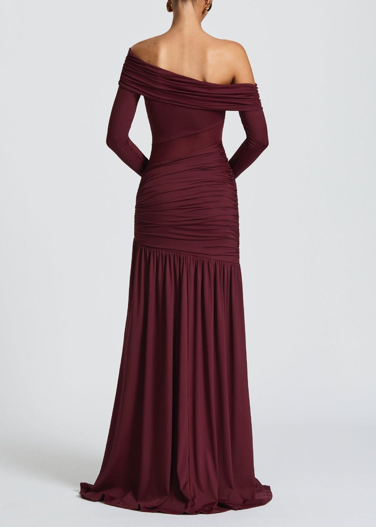 Ariane Burgundy One Shoulder Gathered Maxi Dress