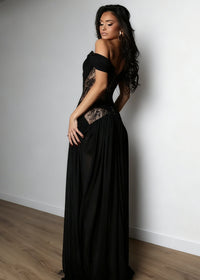 Koryden Off Shoulder Lace Split Maxi Dress