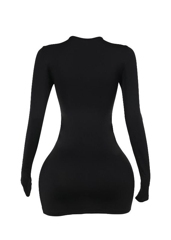 Cherine Long Sleeve Lace Up Cutout Mini Dress In Black