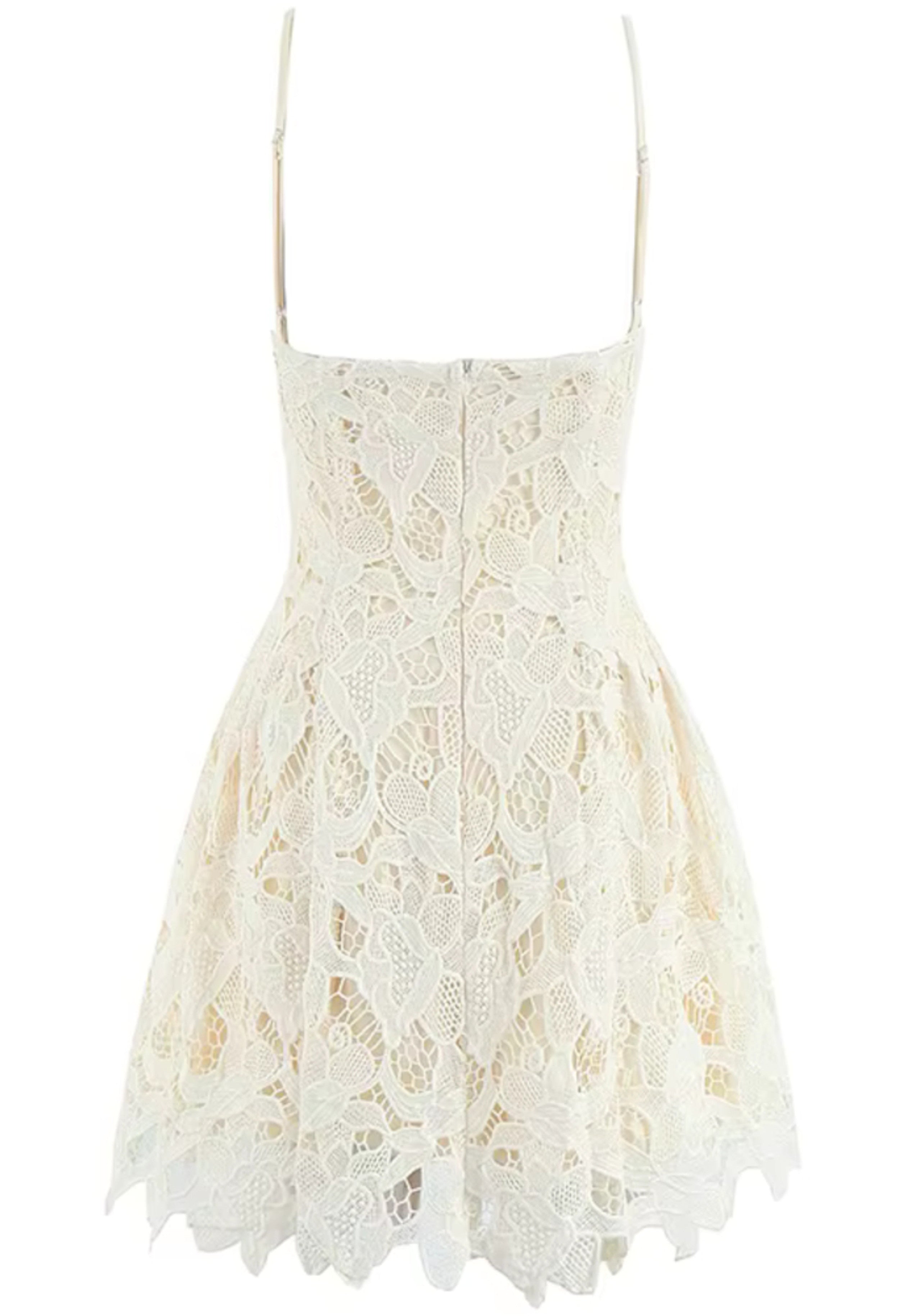 Lequoia Floral Crochet A Line Dress Ivory