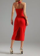 Monika Flower Halter Cutout Dress In Red