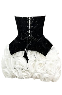 Aindrea Sparkly Strapless Floral Corset Mini Dress In Black White