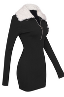 Edmee Fur Collar Zipper Bandage Dress