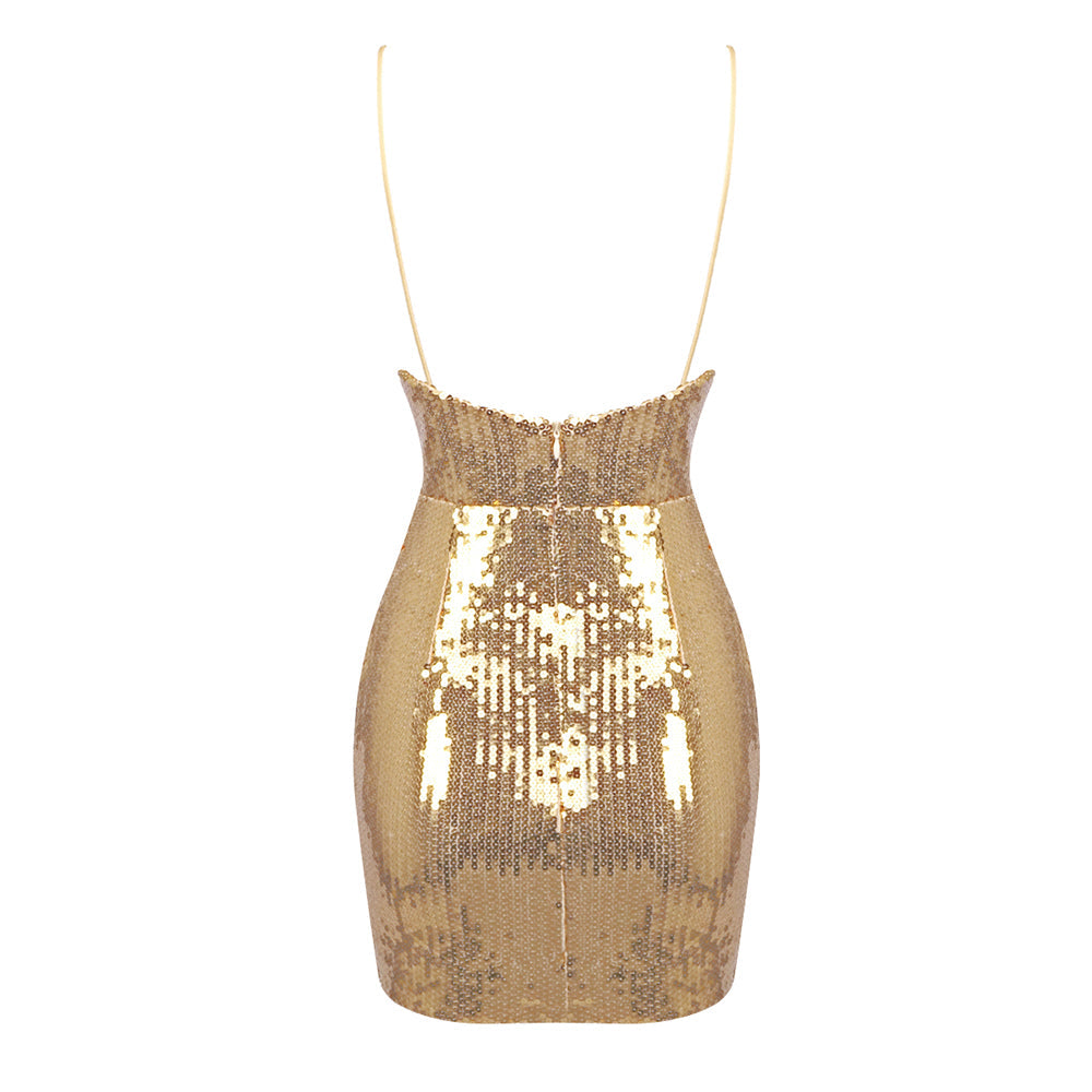 Leroy Draped Sequined Tulle Mini Dress In Gold