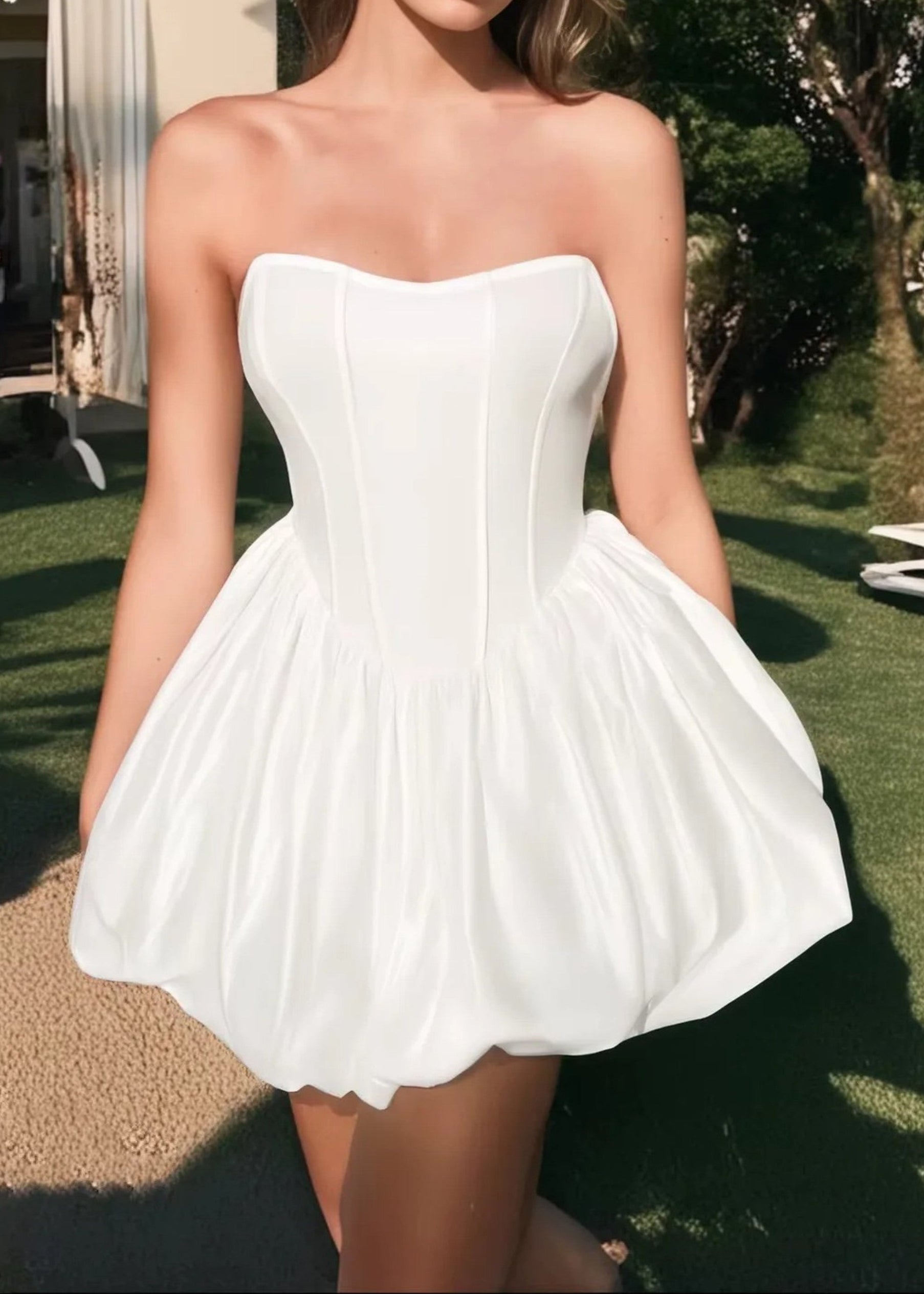 Alake Strapless Puff Dress In White