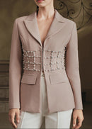 Ronda Pearl Crystal Blazer In Nude