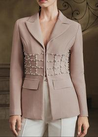 Ronda Pearl Crystal Blazer In Nude
