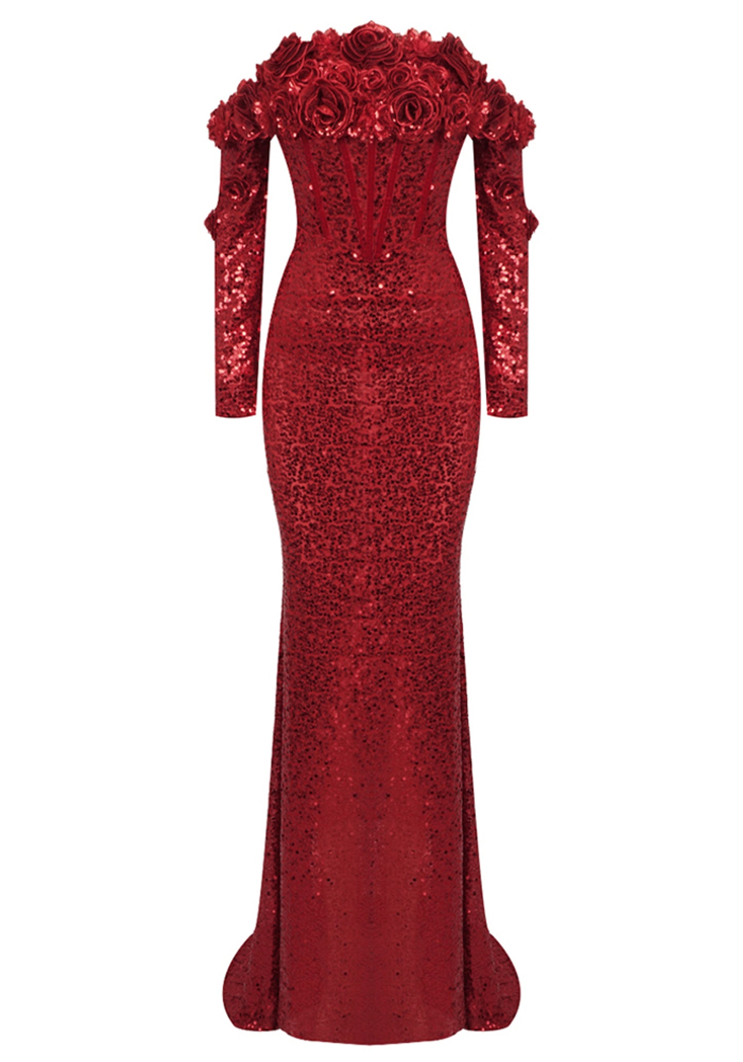 Panya Long Sleeve Floral Sequin Maxi Dress In Red