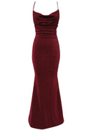 Hexara Draped Sparkly Maxi Dress In Burgundy