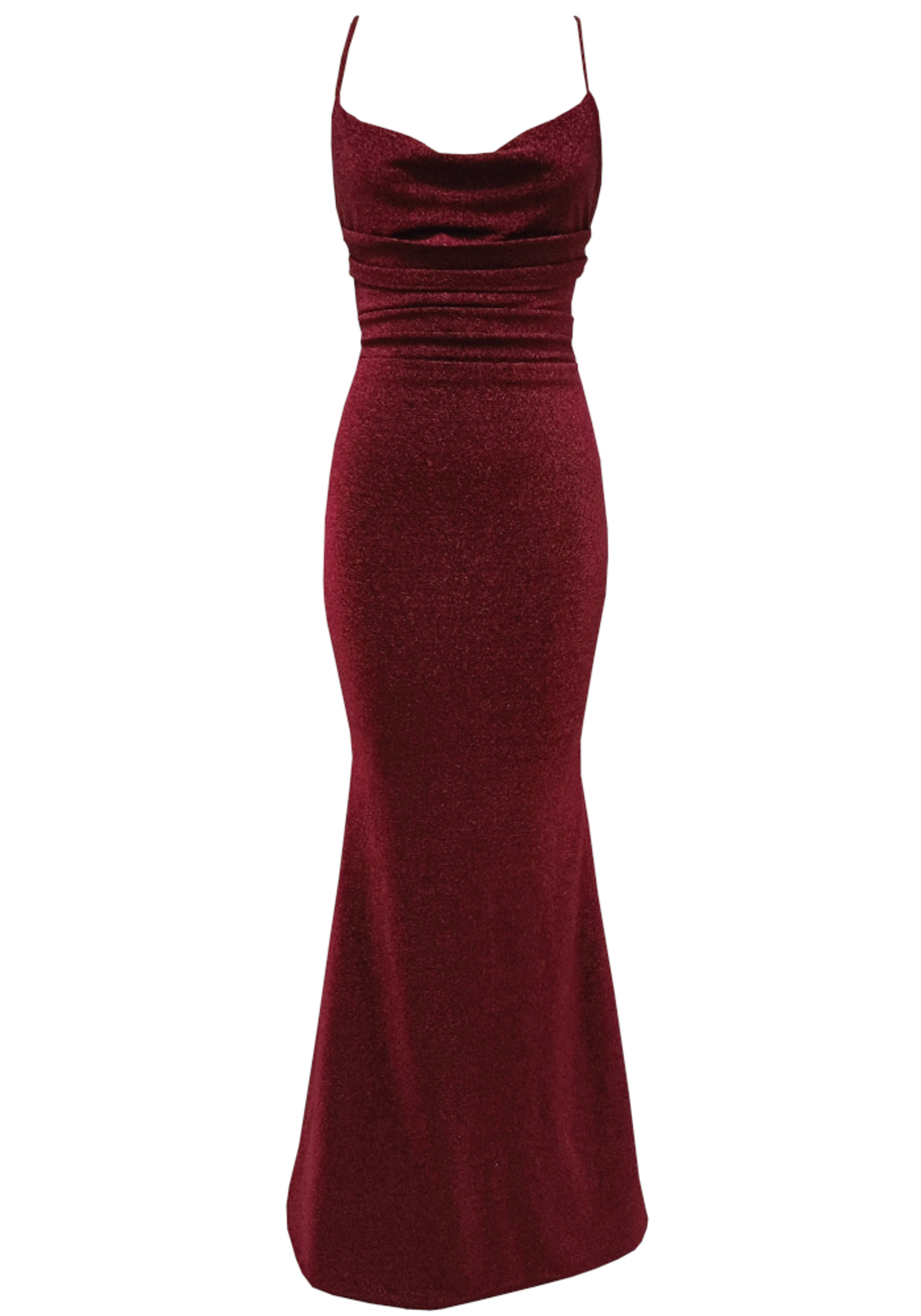 Hexara Draped Sparkly Maxi Dress In Burgundy