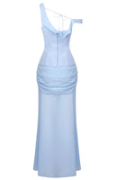 Ryron One Shoulder Corset Draped Maxi Dress In Blue
