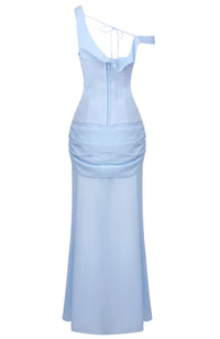 Ryron One Shoulder Corset Draped Maxi Dress In Blue
