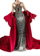 Coralyn Lace Up Sequin Maxi Dress In Black Silver