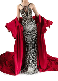 Coralyn Lace Up Sequin Maxi Dress In Black Silver