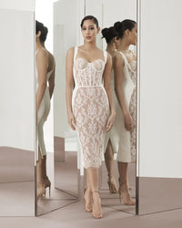 Shalise Lace Strap Midi Dress In White