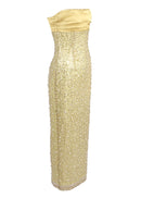 Larisa Satin Sequin Pearls Beaded Maxi Dress In Gold