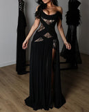 Koryden Off Shoulder Lace Split Maxi Dress