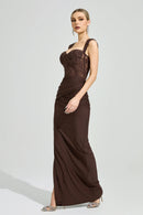 Luxyvar Lace Bustier Draped Maxi Dress In Brown