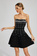 Zylar Crystal Strapless A Line Mini Dress In Black