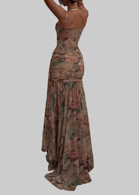 Chahna Spaghetti Floral Ruched Maxi Dress