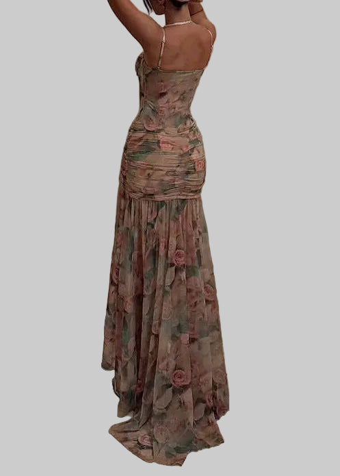Chahna Spaghetti Floral Ruched Maxi Dress