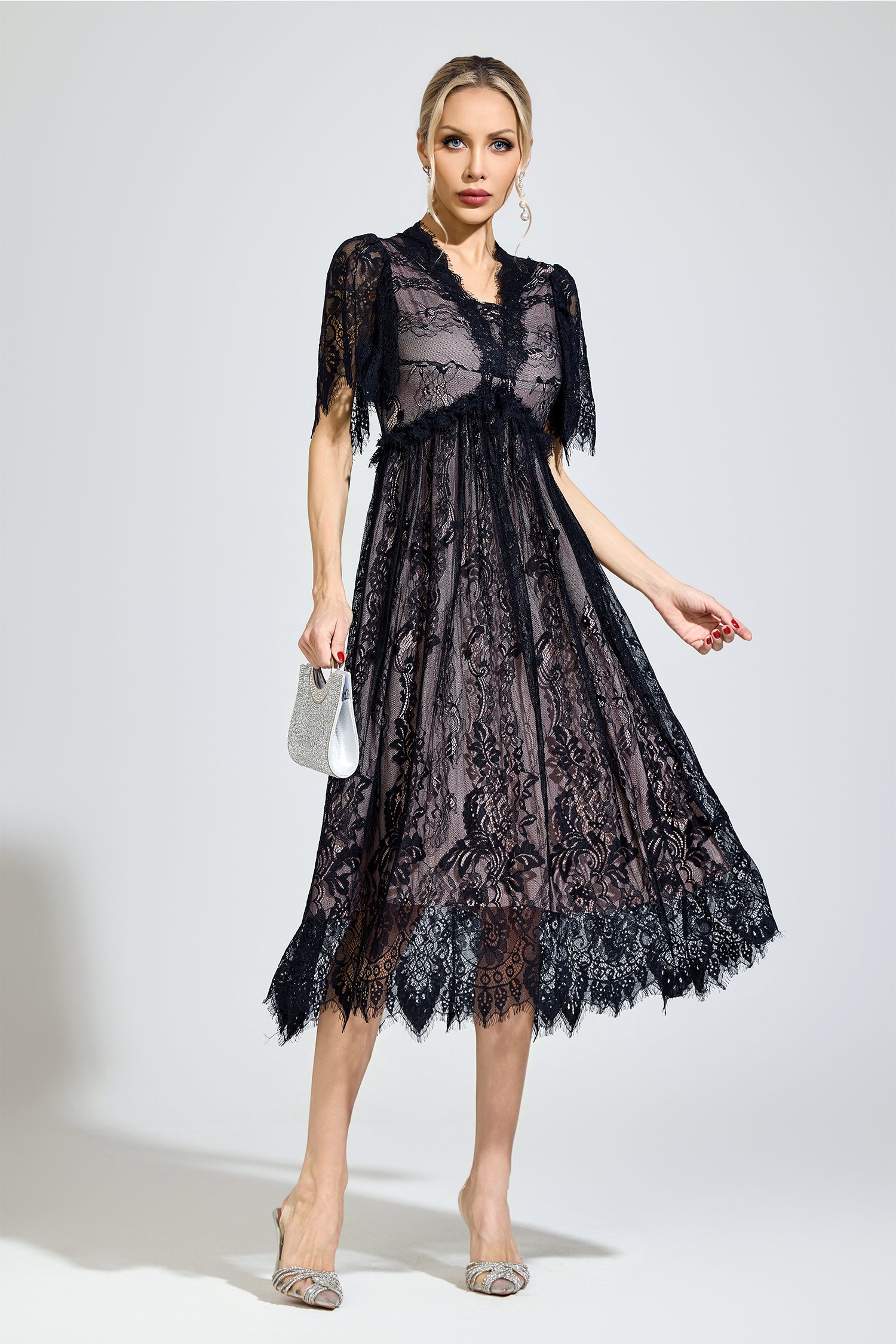 Gaviron Black Lace V-Neck Dress