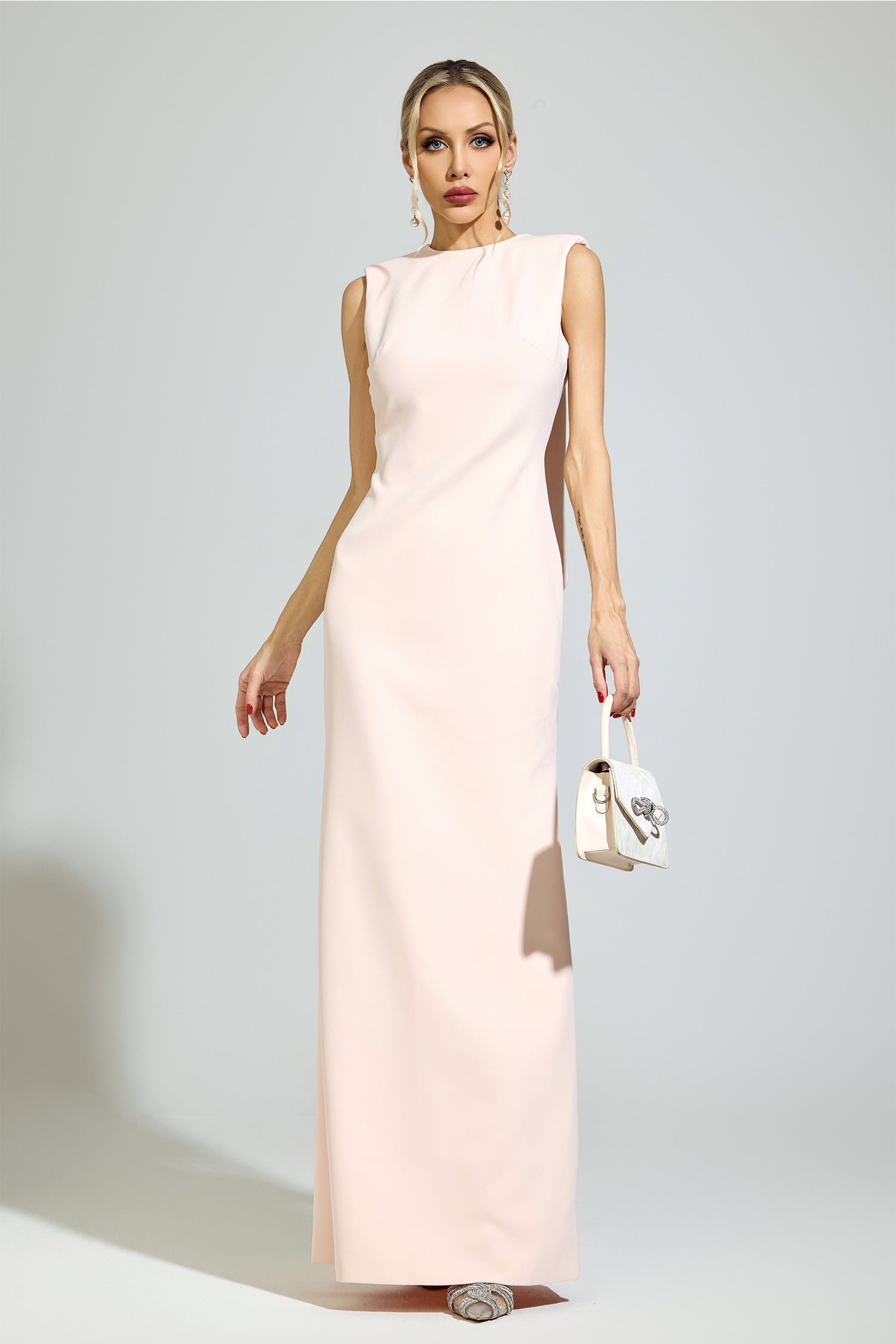 Ovelune Pink Backless Formal Dress