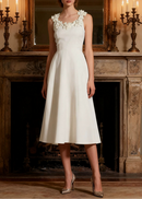 Grabrola Floral Neckline A Line Midi Dress In White