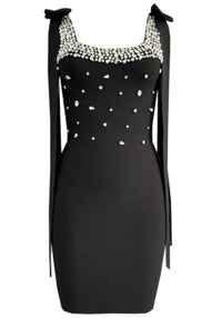 Relena Crystal Bow Detail Mini Dress In Black