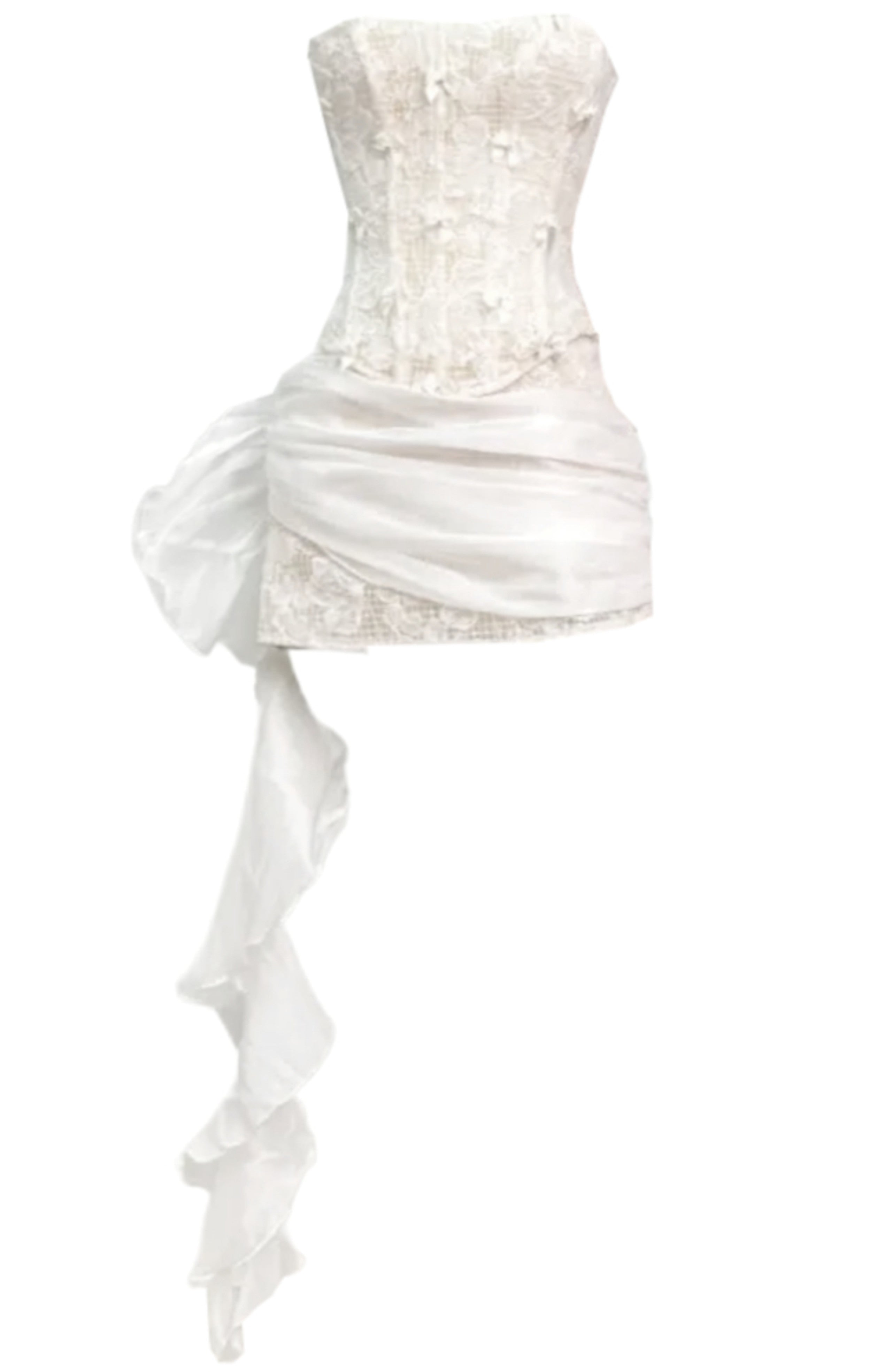 Akeelah Strapless Lace Corset Two Piece Mini Dress In White