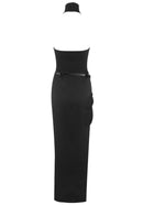 Azzin Halter Belt Draped Maxi Dress In Black