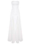 Leaundra Strapless Mesh Insert A Line Maxi Dress In White