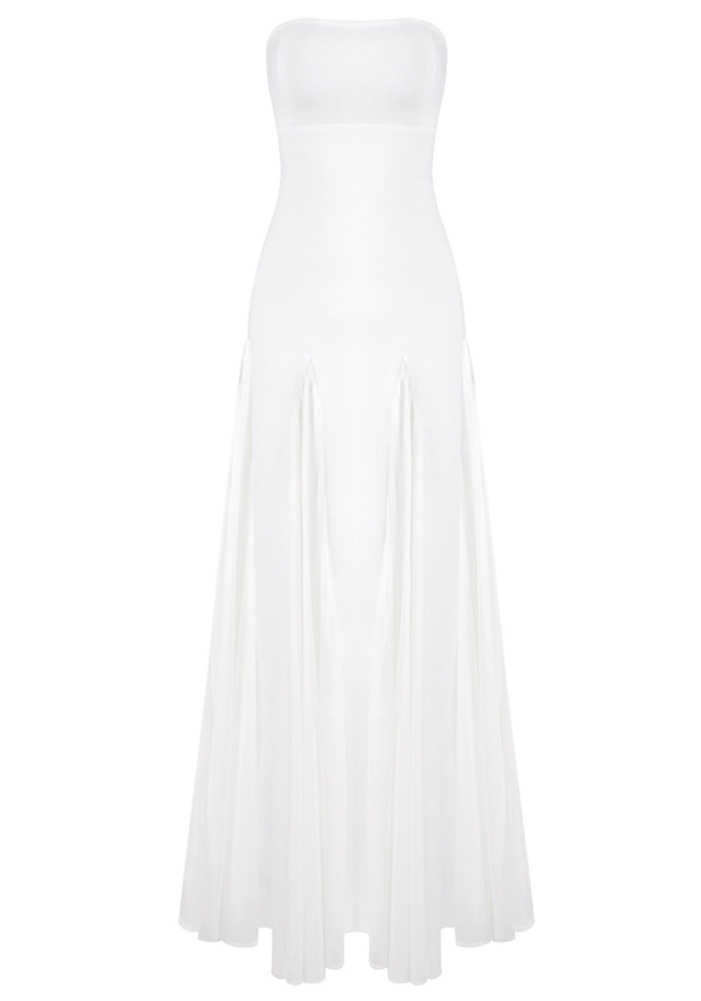 Leaundra Strapless Mesh Insert A Line Maxi Dress In White