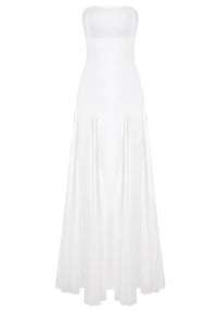 Leaundra Strapless Mesh Insert A Line Maxi Dress In White