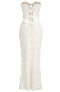 Fareed Strapless Lace Corset Two Piece Maxi Dress In White