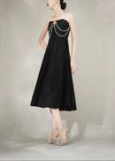 Ashur Pearl Detail A Line Midi Dress In Black