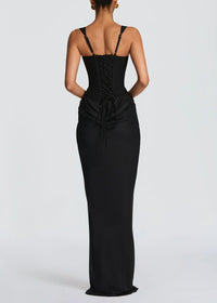 Feyza Corset Draped Maxi Dress In Black