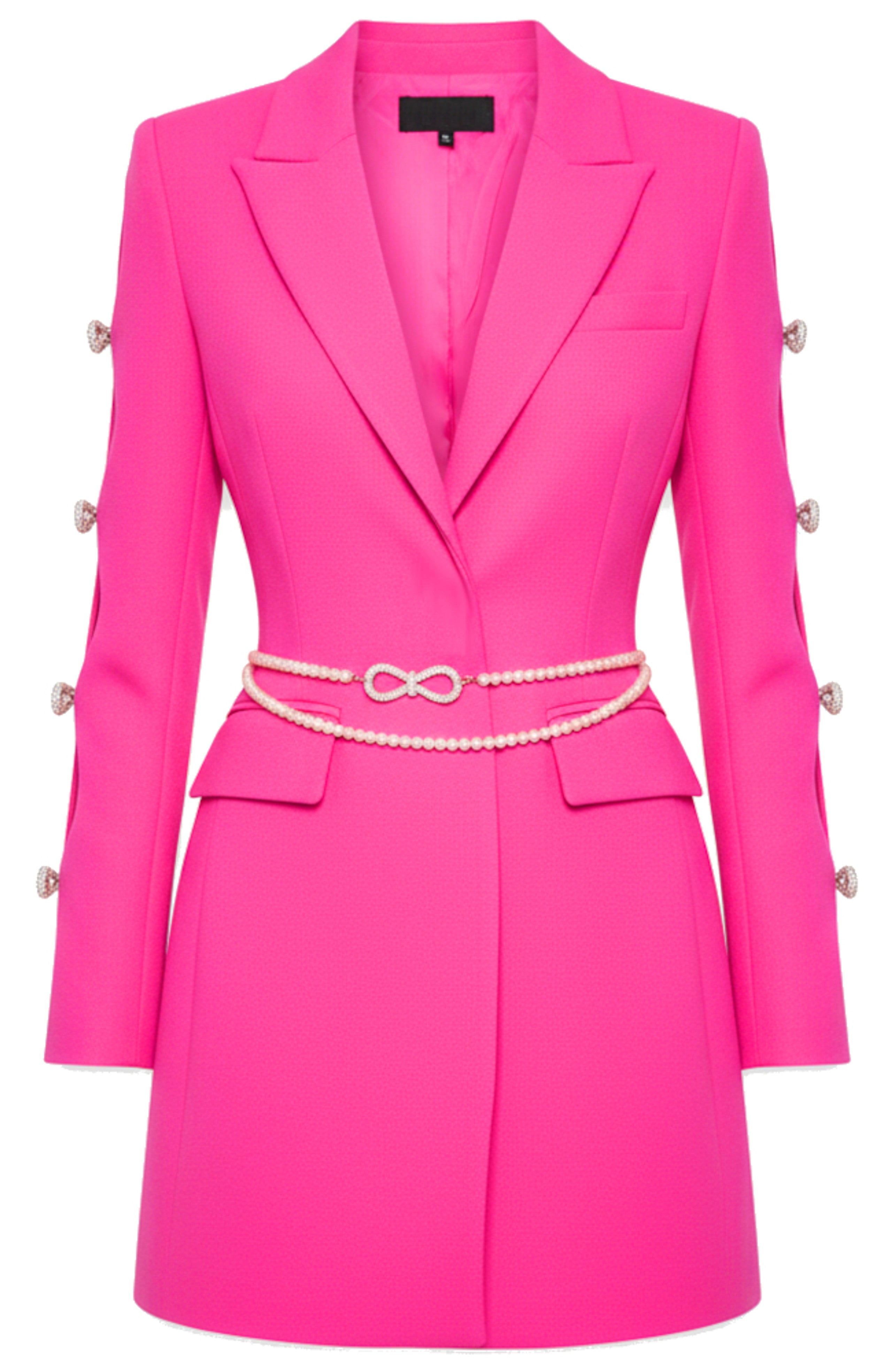 Syriel Long Sleeve Pearl Crystal Bow Blazer Mini Dress In Pink