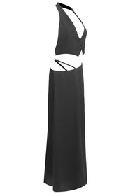 Susie Silk Crop Top Maxi Skirts 2 Pieces Sets In Black