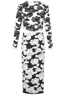 Akim Long Sleeve Floral Two Piece Midi Dress In Black White