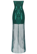 Jasiri Strapless Sparkly Maxi Dress In Green