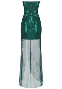 Jasiri Strapless Sparkly Maxi Dress In Green