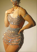 Lunexra Scoop Neck Rhinestone Mesh Mini Dress