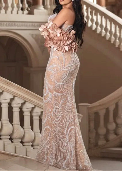 Lathrop Strapless Pearl Sequin Embellished Maxi Dress In Nude