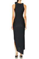 Brendy Ruched Bow Floral Maxi Dress In Black