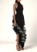 Haelin Sequin Ruffle Maxi Dress In Black