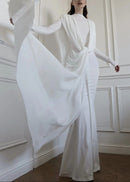 Drynthos Long Sleeve Draped Design Maxi Dress In White