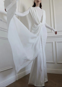 Drynthos Long Sleeve Draped Design Maxi Dress In White