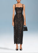 Nexory Strappy Lace Backless Maxi Dress