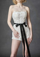 Leyati Strapless Floral Crochet Romper In White